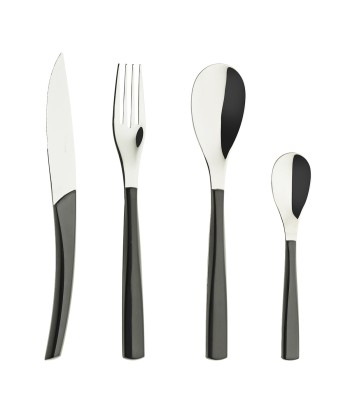 QUARTZ MIRROR FINISH CARBON COLOR Cutlery set for 24 place settings brillant des détails fins