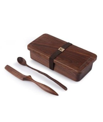 Wooden lunch box with cutlery brillant des détails fins