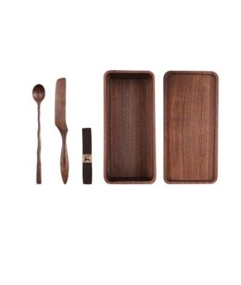 Wooden lunch box with cutlery brillant des détails fins