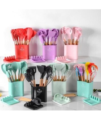 Wooden &amp silicone kitchen utensil set sur le site 