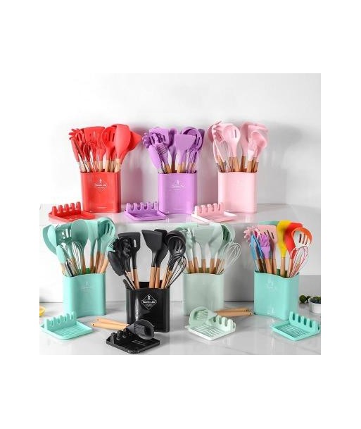 Wooden &amp silicone kitchen utensil set sur le site 