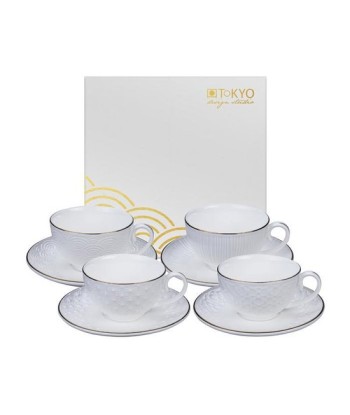 Set de 4 tasses à thé avec sous tasses Nippon white - Tokyo Design Studio Pour